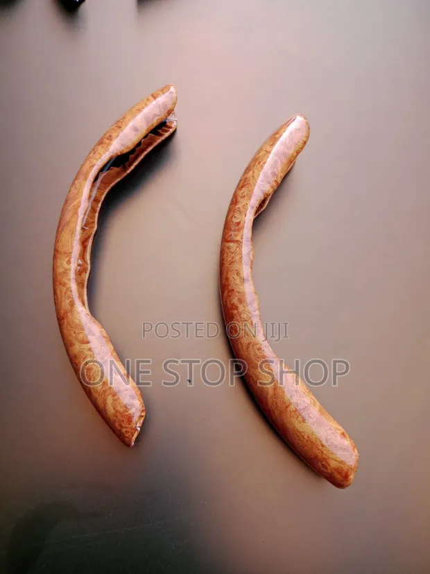 2pc Curved Wood Grain Steering Wheel Trim Grip Covers - 1