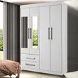4-Door Bedroom Wardrobe with Mirror - Brown - 3