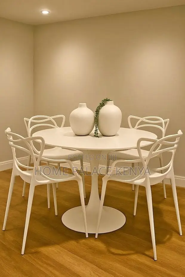 Luxury Round Marble Dining Set with 4 Heavy Duty Chairs - 1