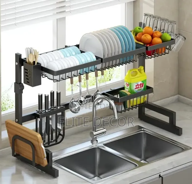 Single Layer Over-Sink Dish Drying Rack - Black Stainless Steel - 1