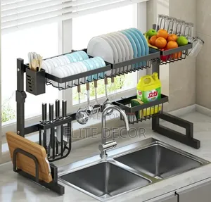Single Layer Over-Sink Dish Drying Rack - Black Stainless Steel