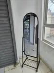 Modern Arched Dressing Mirror with Wheels - Black - 1