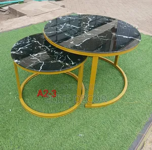 Seti ya Meza za Kahawa za Kioo za Kifahari Zenye Athari ya Marumaru