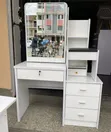 Modern White Dressing Table with Sliding Mirror & Storage - 1