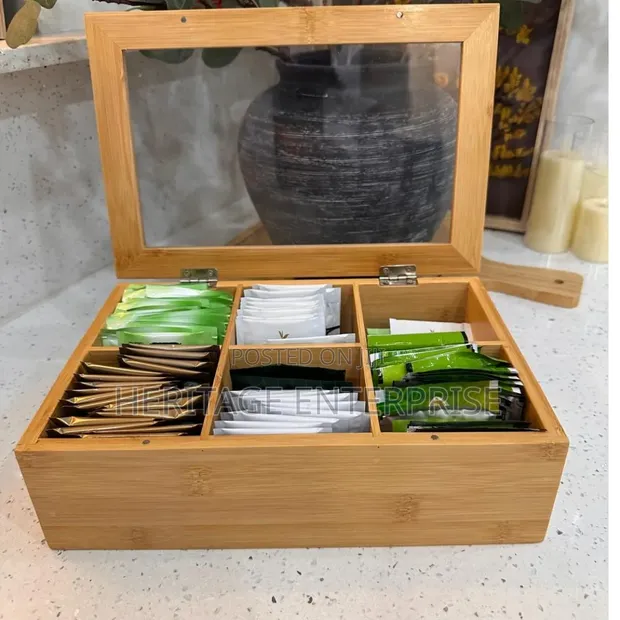 Bamboo Tea Bag Organizer - 6 Slots - 1