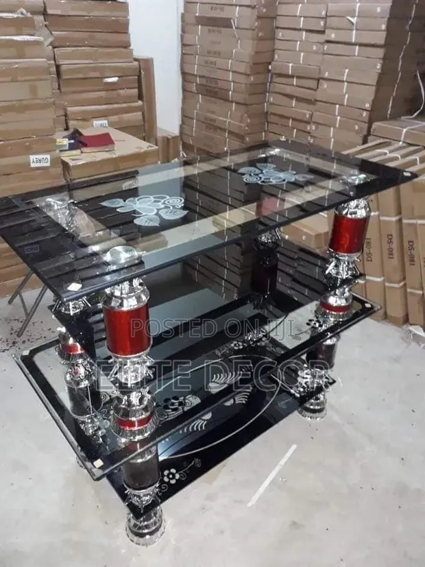 Multi-Tier Glass Coffee Table - Red & Chrome - 1