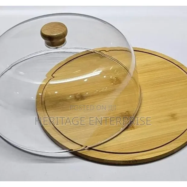 Cake Stand with Bamboo Base and Acrylic Dome - 1