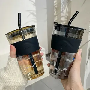 450ml Glass Coffee Cup with Straw