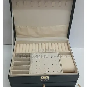 3-Layer Leather Jewelry Box Organizer - Black