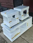 Coffee Table with Glass/Marble Topping & 2 Stools - 2