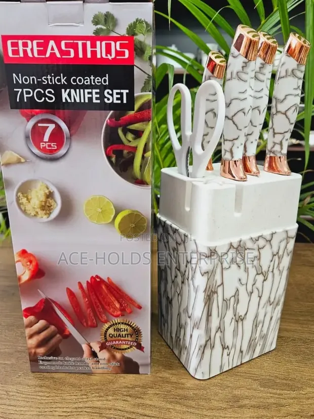 7-Piece Non-Stick Coated Knife Set - Ereasthqs Black & White - 1
