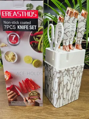 7-Piece Non-Stick Coated Knife Set - Ereasthqs Black & White