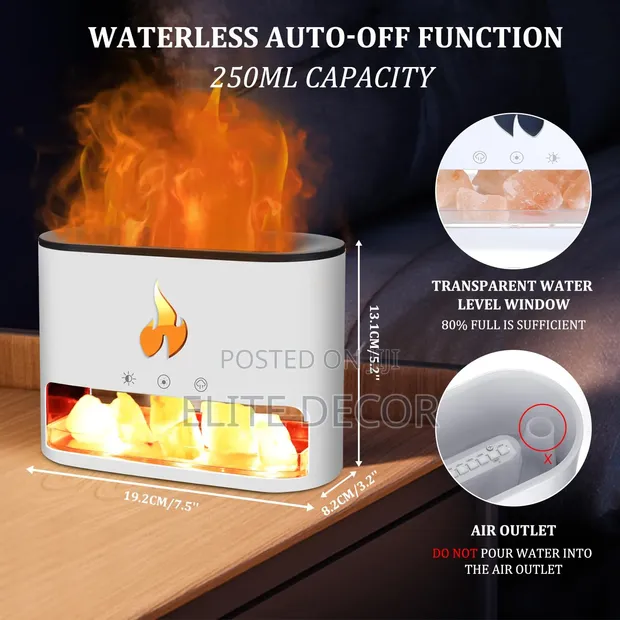10W Salt Stone Fireplace Aroma Diffuser & Humidifier - 250ml - 1