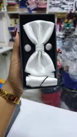 Seti ya Bow Tie Nyeupe ya Unisex na Pocket Square na Cufflinks - 2
