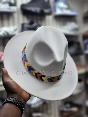 White Wide Brim Beaded Fedora Hat