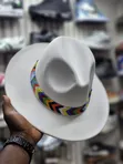White Wide Brim Beaded Fedora Hat - 2