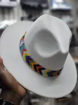 White Wide Brim Beaded Fedora Hat - 3
