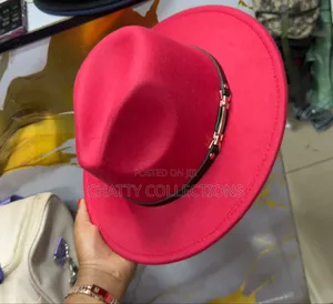Red Unisex Wide Brim Fedora Hat