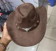 Dark Brown Unisex Cowboy Hat with Longhorn Emblem - 1