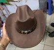 Dark Brown Unisex Cowboy Hat with Longhorn Emblem - 2