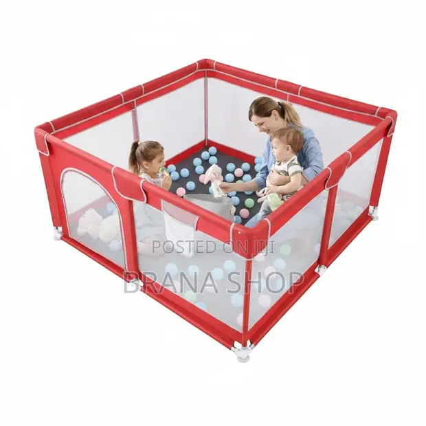 Red Child Safety Fence Playpen with Ball Pit & Basketball Net - 1