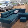 L-Shaped Teal Sectional Sofa (5-Seater) + Ottoman - 2