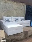 (5-Seater) L-Shaped Cream Sectional Sofa - 1