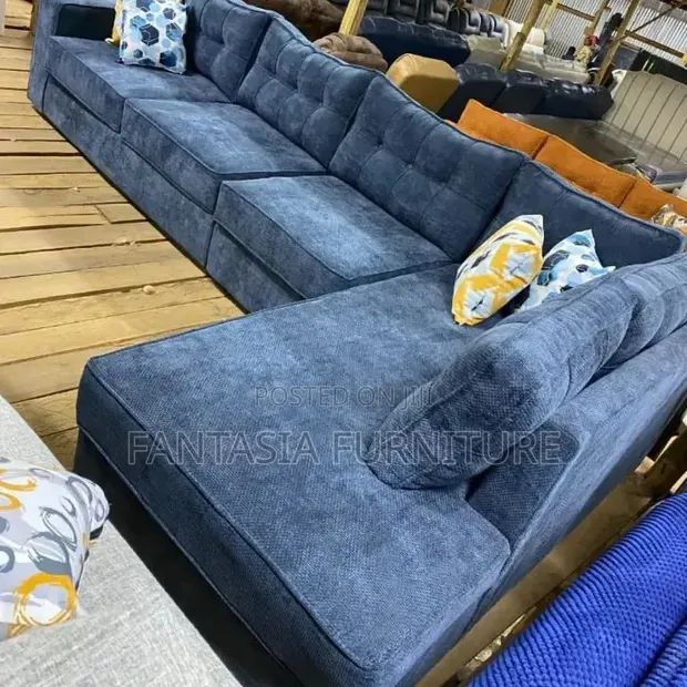 L-Shaped 7-Seater Blue Sofa - 1
