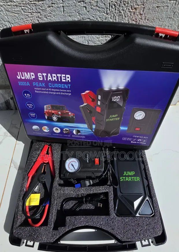 2000A Peak Portable Car Jump Starter Kit with Air Compressor - 1