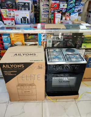 Ailyons 60x55cm Standing Cooker - 3 Gas Burners + 1 Electric Plate
