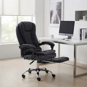 Executive High Backrest Leather Office Chair with Foldable Footrest