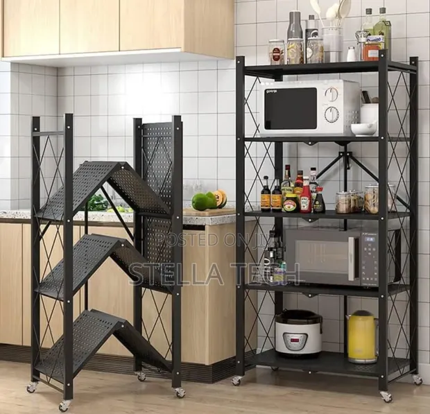 5 Tier Foldable Kitchen Rack with Wheels - 1