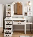 Elegant White Dressing Vanity Set with Lockable Drawers - 1