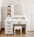 Elegant White Dressing Vanity Set with Lockable Drawers - 2