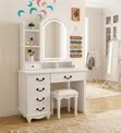 Elegant White Dressing Vanity Set with Lockable Drawers - 3