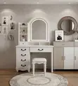 Elegant White Dressing Vanity Set with Lockable Drawers - 5