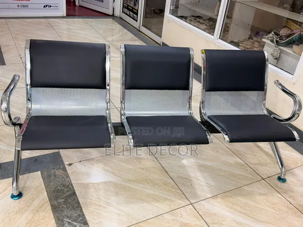 3-Link Padded Metallic Office Waiting Bench - 1