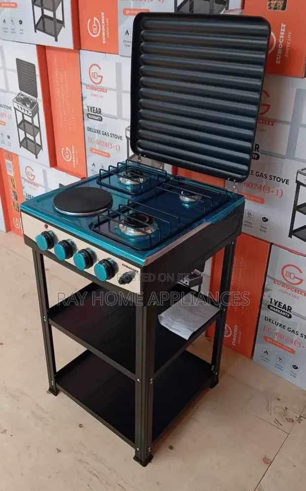 3 Gas + 1 Electric Standing Cooker with Shelves - 1