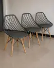 Modern Eames Style Dining Chair - Black with Wooden Legs - 2