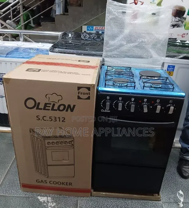 50x55cm Olelon 3 Gas + 1 Electric Plate Standing Cooker (Black) - 1