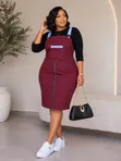 2pc Khaki Dungaree Dress na Inner Top - Wanawake - 1