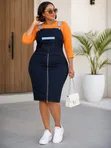2pc Khaki Dungaree Dress na Inner Top - Wanawake - 2