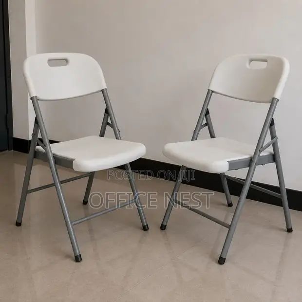 Foldable Plastic Chair with Strong Metal Frame - White - 1