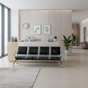 Four Seater Leather Office Bench with Metallic Frame