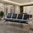 Four Seater Leather Office Bench with Metallic Frame - 4