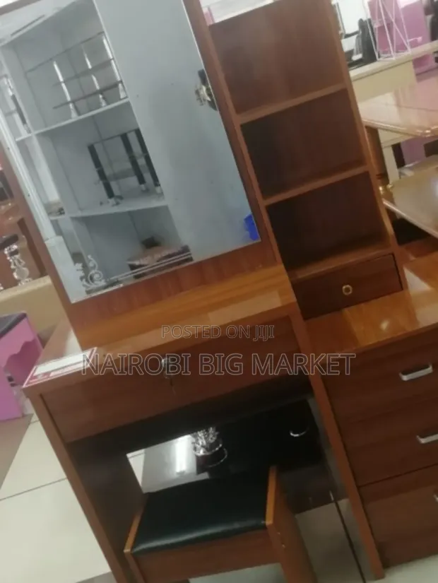 Brown Dressing Table with Sliding Mirror - 1