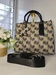 Ladies Handbag with Detachable Strap - Blue - 1
