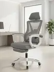 Kiti cha Ofisi cha Ergonomic Nyeupe chenye Footrest - 2