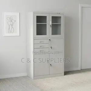 Office Half Glass Safe Cabinet - White