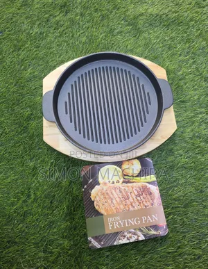 Cast Iron Sizzling Grill Pan with Wooden Base